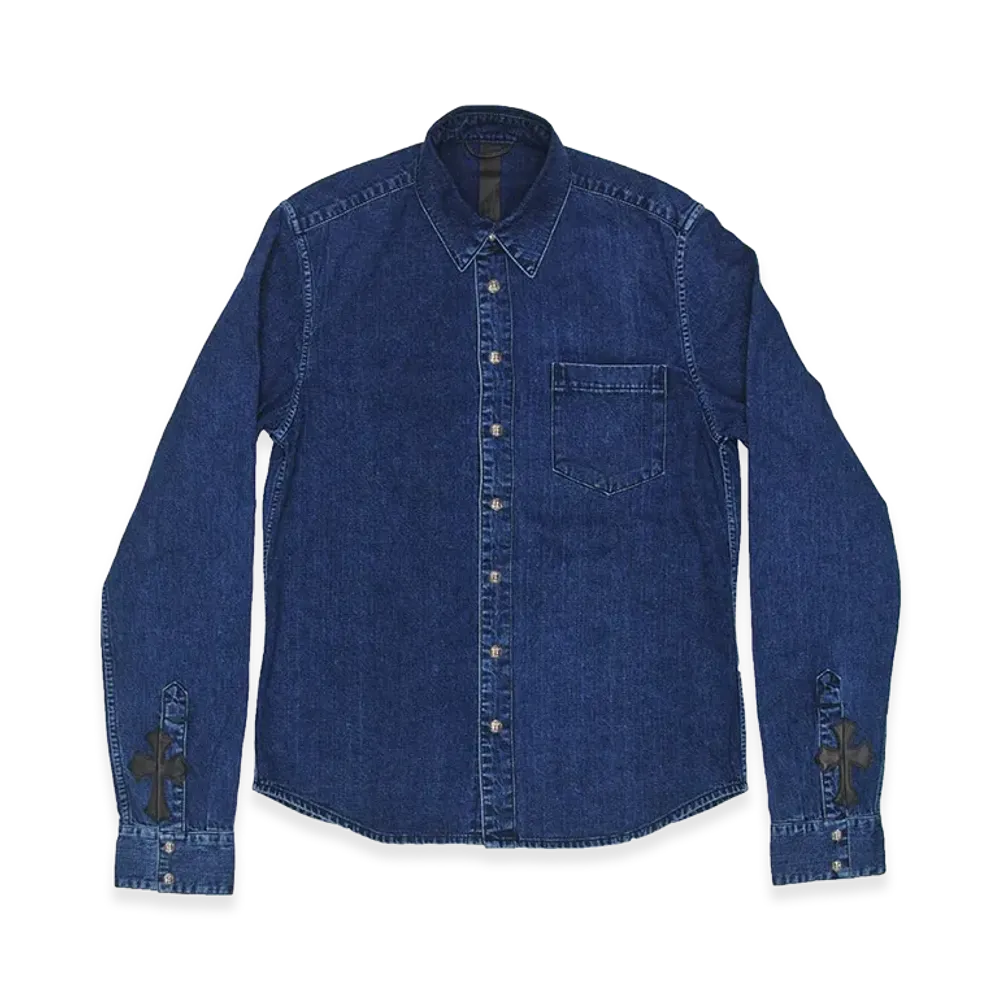 Chrome Hearts Looseends Sleeve Cross Patch Cross Button Denim L/S Shirt "Indigo Blue"