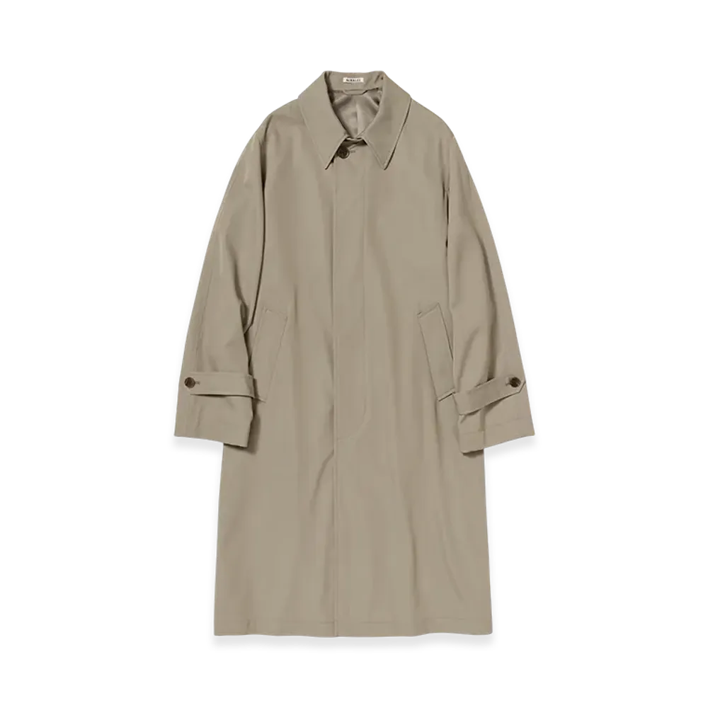 AURALEE Light Wool Max Gabardine Coat "Khaki Beige Chambray"