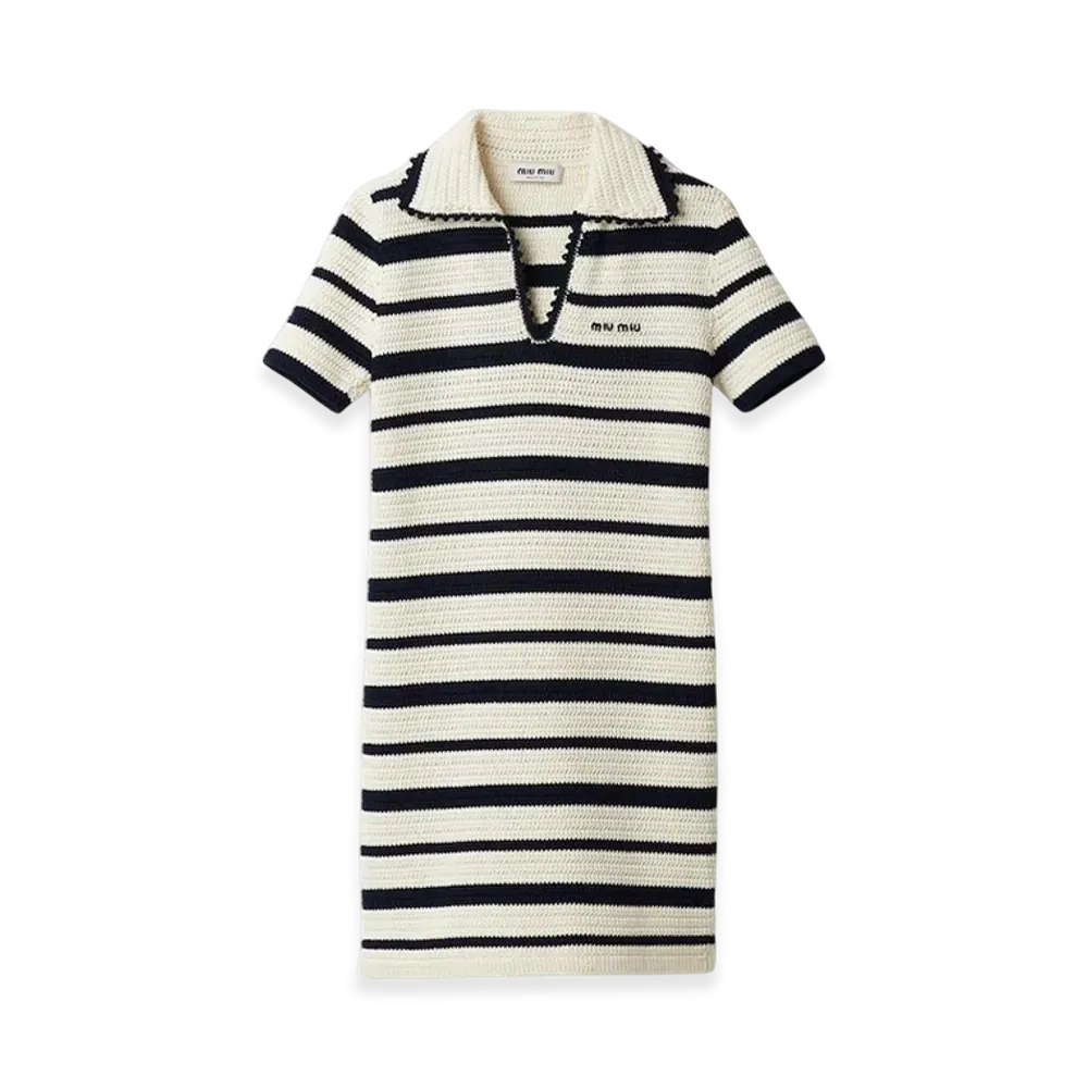 MIU MIU Women's Cotton Polo Dress "White/Blue"