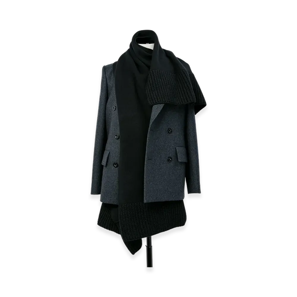 sacai Wool Melton x Wool Knit Jacket "Charcoal Gray/Black"