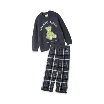 GELATO PIQUE x Mrs. GREEN APPLE Powder Jacquard Pullover & Baby Moco Check Long Pants Set "Navy"