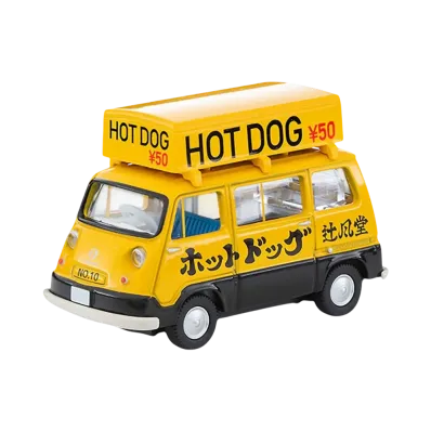 TOMYTEC "TOMICA LIMITED VINTAGE" 1/64 LV-201a Subaru Sambar Light Van Hot Dog Shop (Yellow/Black) With Figure