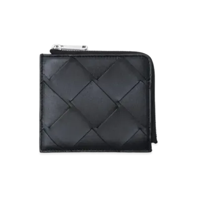 Bottega Veneta Maxi Intrecciato Leather Zip Coin Purse "Black"