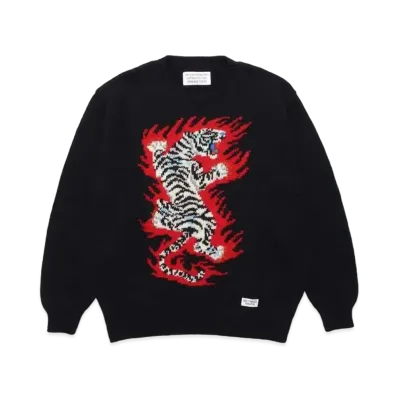 WACKO MARIA TIM LEHI / Intarsia Crew Neck Sweater "Black"