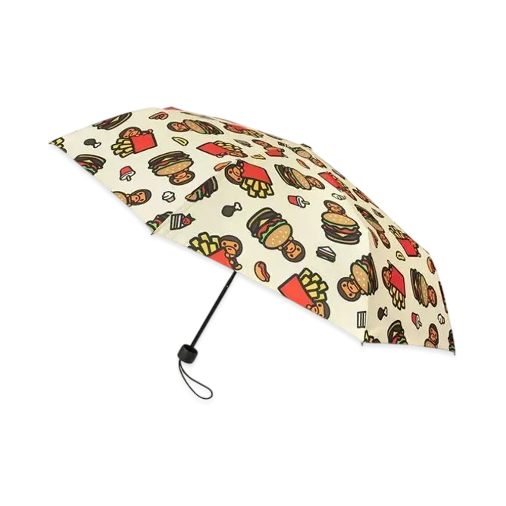 A BATHING APE Fast Food All Print Pattern Folding Umbrella "Ivory"
