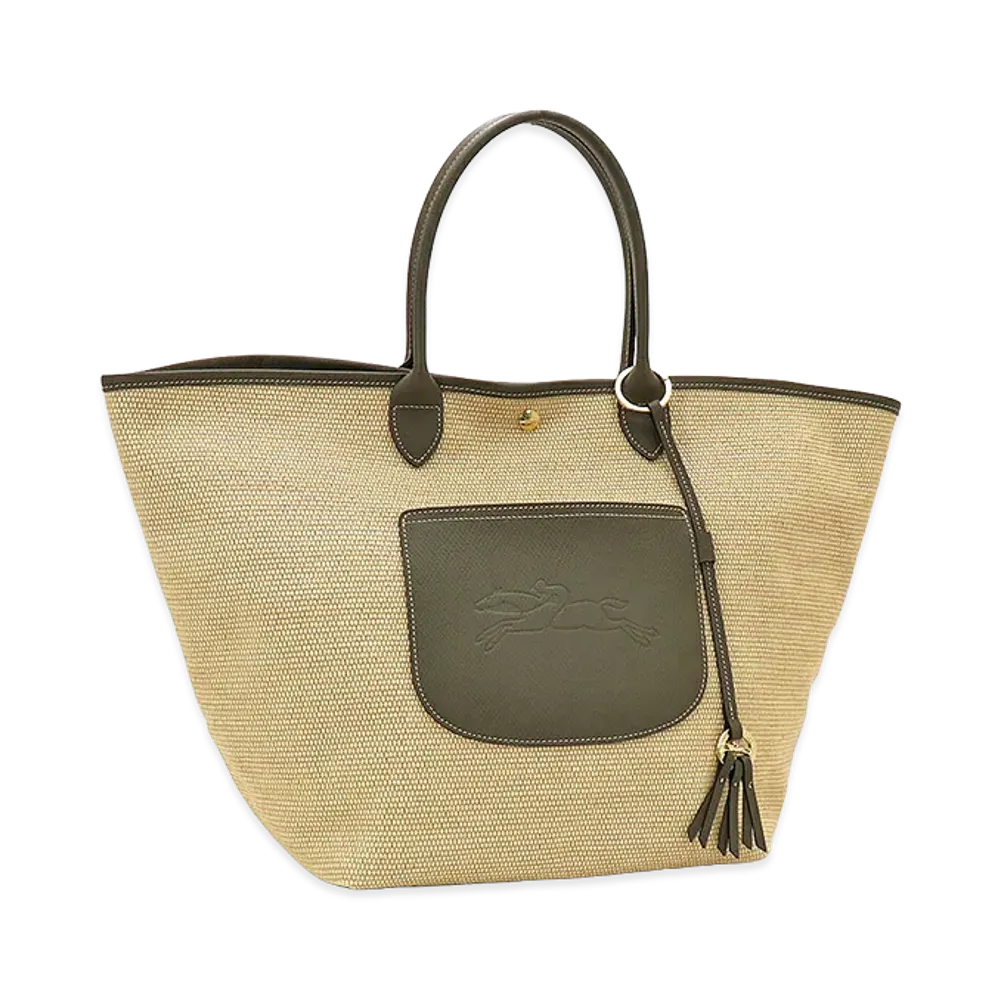 LONGCHAMP Women's Le Pliage Collection Basket Bag L Straw-Style Basket Bag "Khaki"