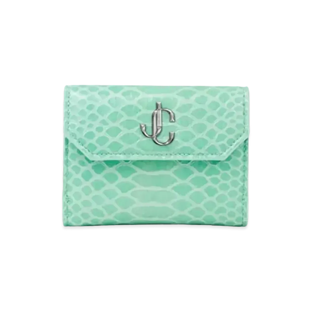 Jimmy Choo Odile Gel Snake Printed Leather Wallet With JC Logo "Miami Mint"