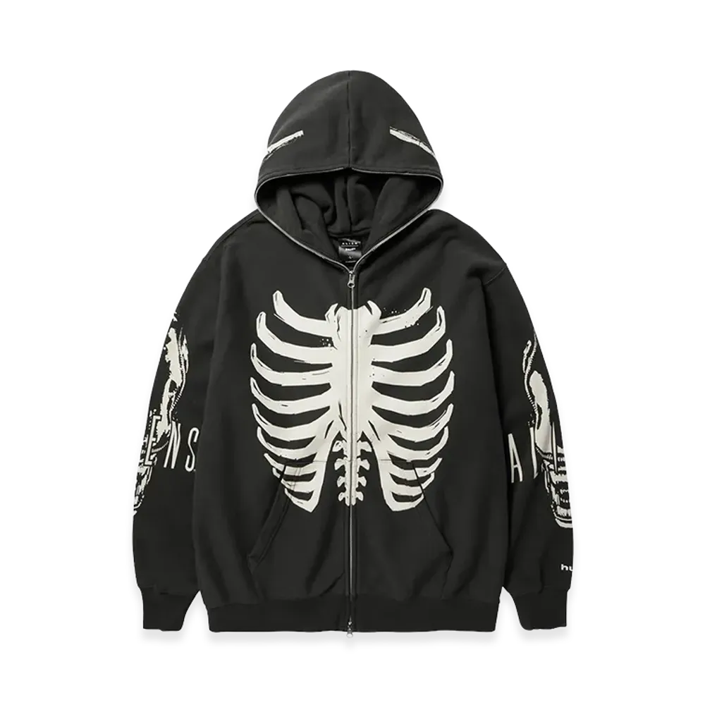 HUF x ALien Facehugger Full Zip Washed Hoodie "Vintage Black"