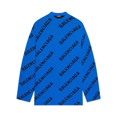 BALENCIAGA MENS Allover Logo Crewneck Knit "Blue"