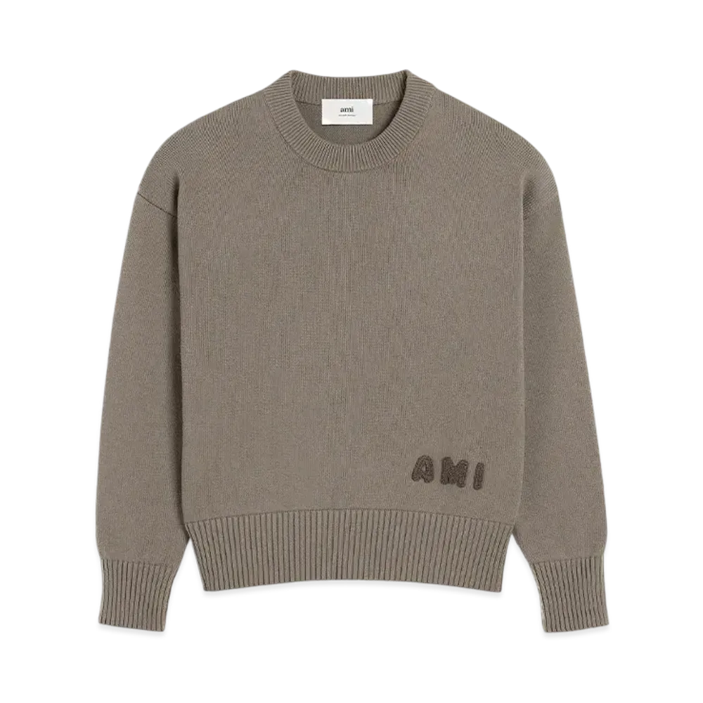 AMI PARIS Embroidered Crew Neck Sweater "Cendre"
