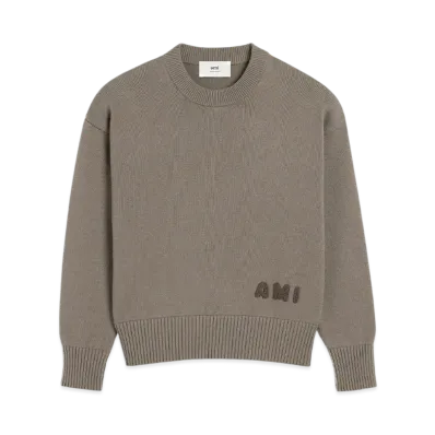 AMI PARIS Embroidered Crew Neck Sweater "Cendre"