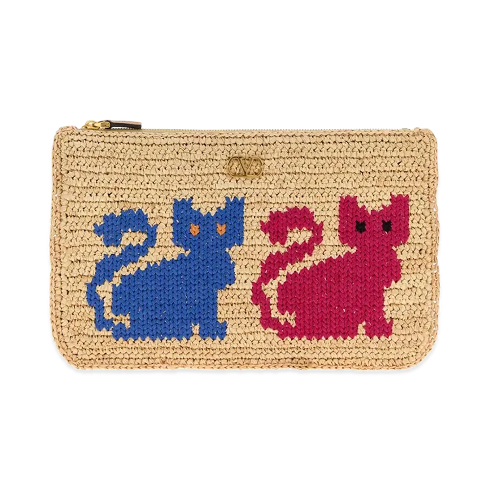 Valentino Women's Raffia V Logo Signature Clutch "Beige"