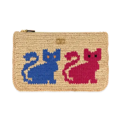Valentino Women's Raffia V Logo Signature Clutch "Beige"