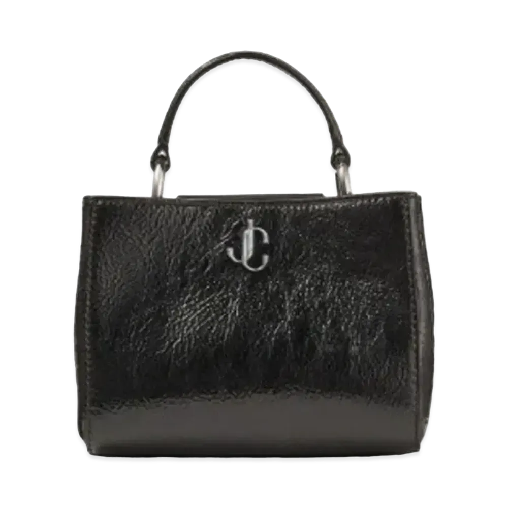 Jimmy Choo Varenne Top Handle Mini Patent Textured Leather Mini Bag With JC Logo "Gunmetal/Black"