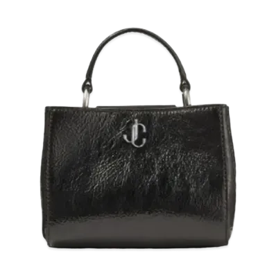 Jimmy Choo Varenne Top Handle Mini Patent Textured Leather Mini Bag With JC Logo "Gunmetal/Black"