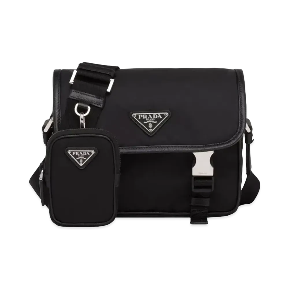 PRADA Re-Nylon and Saffiano Leather Shoulder Bag "Black"