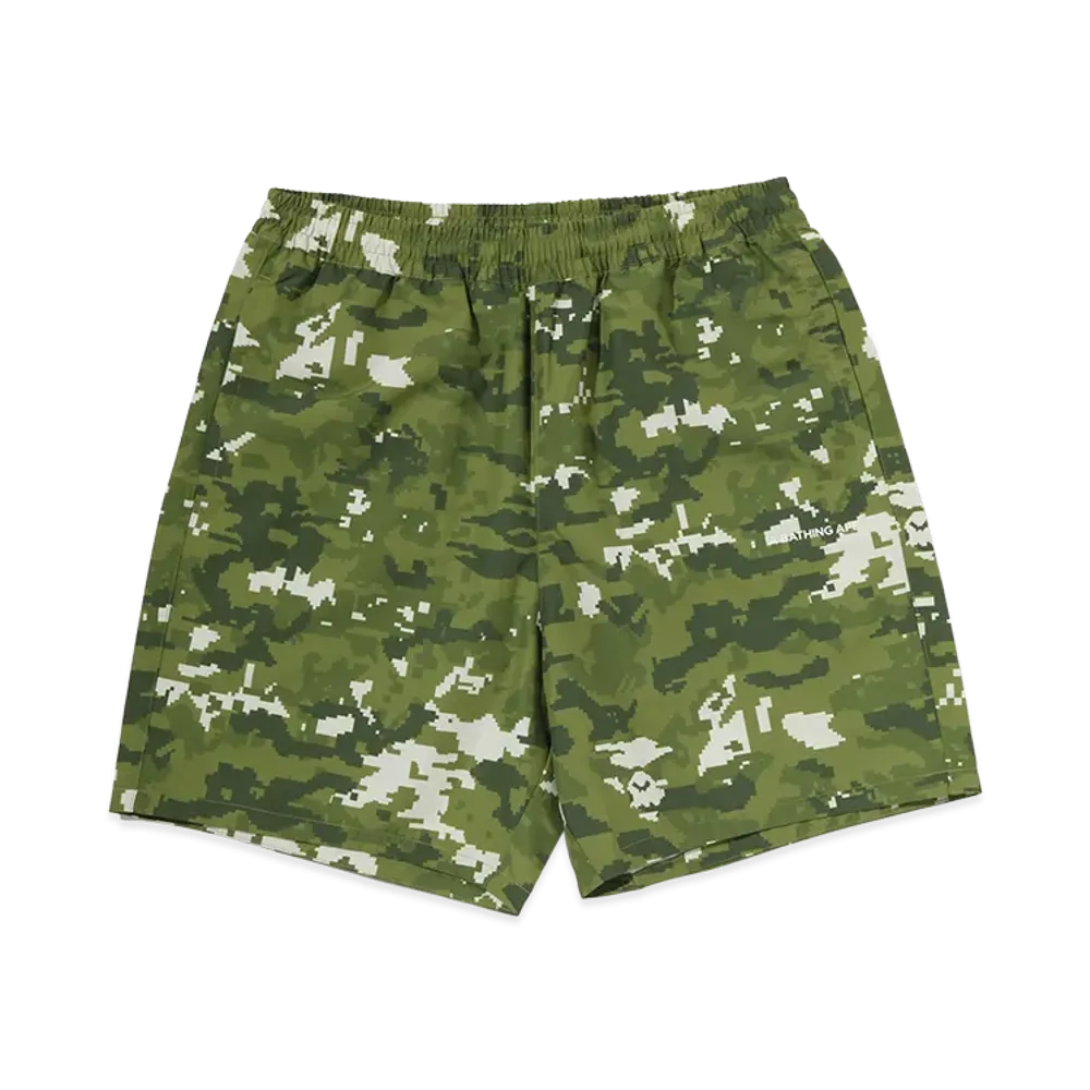 A BATHING APE Multi Pixel Camo Relaxed Fit Beach Shorts "Green"