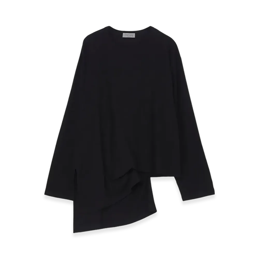 Yohji Yamamoto POUR HOMME Diorama Jersey Asymmetry Hem Long Sleeve T "Black"