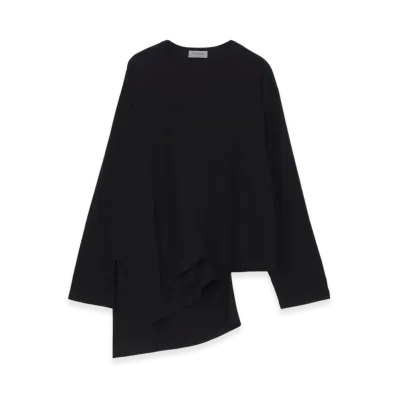 Yohji Yamamoto POUR HOMME Diorama Jersey Asymmetry Hem Long Sleeve T "Black"