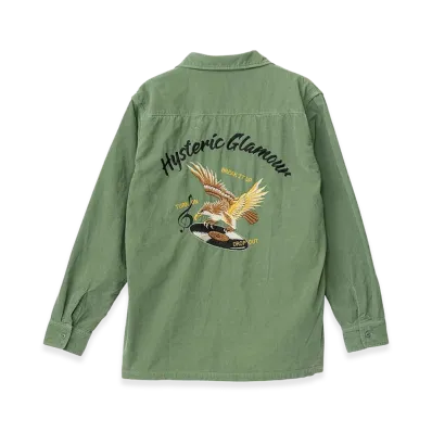 HYSTERIC GLAMOUR BREAK IT UP Embroidered Open Collar Shirt "Green"