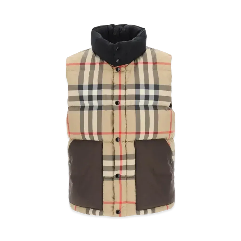Burberry Men's Check Recycled Puffer Gilet "Archive Beige"