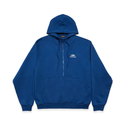 BALENCIAGA 3B Sports Icon Half-zip Hoodie "Marine Blue"