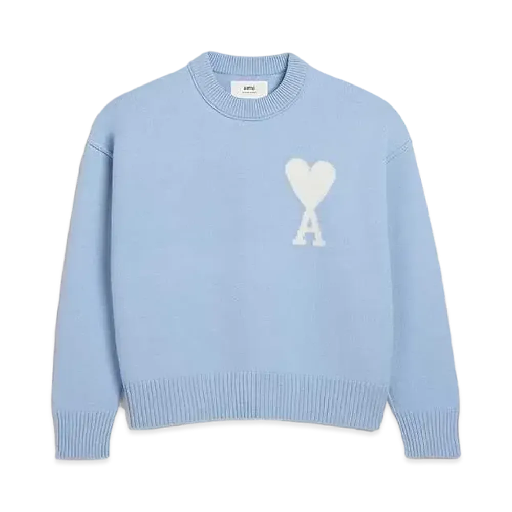 AMI PARIS Merino Wool Felt Sweater "Cashmere Blue & Off White"