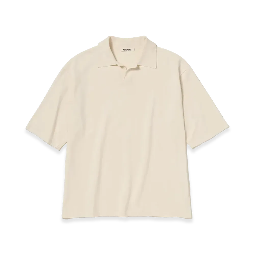 AURALEE High Gauge Tussah Silk Knit Skipper Polo "Ivory"