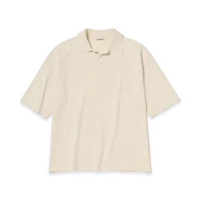 AURALEE High Gauge Tussah Silk Knit Skipper Polo "Ivory"