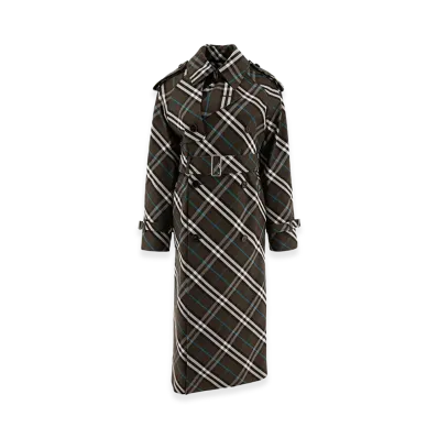 Burberry Women's Check Cotton Blend Long Trenchcoat "Green"