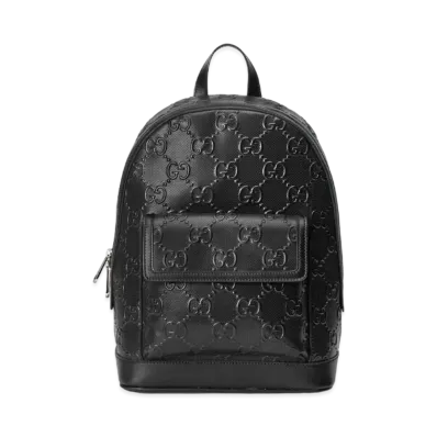 GUCCI GG Emboss Backpack "Black Leather"