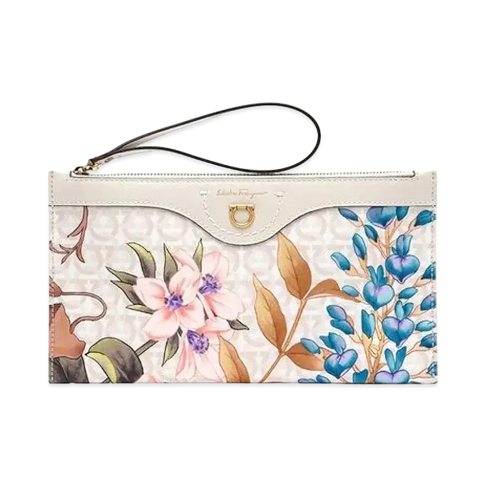 Salvatore Ferragamo Giardino Print Travel Pouch - Econyl Nylon "Bone"