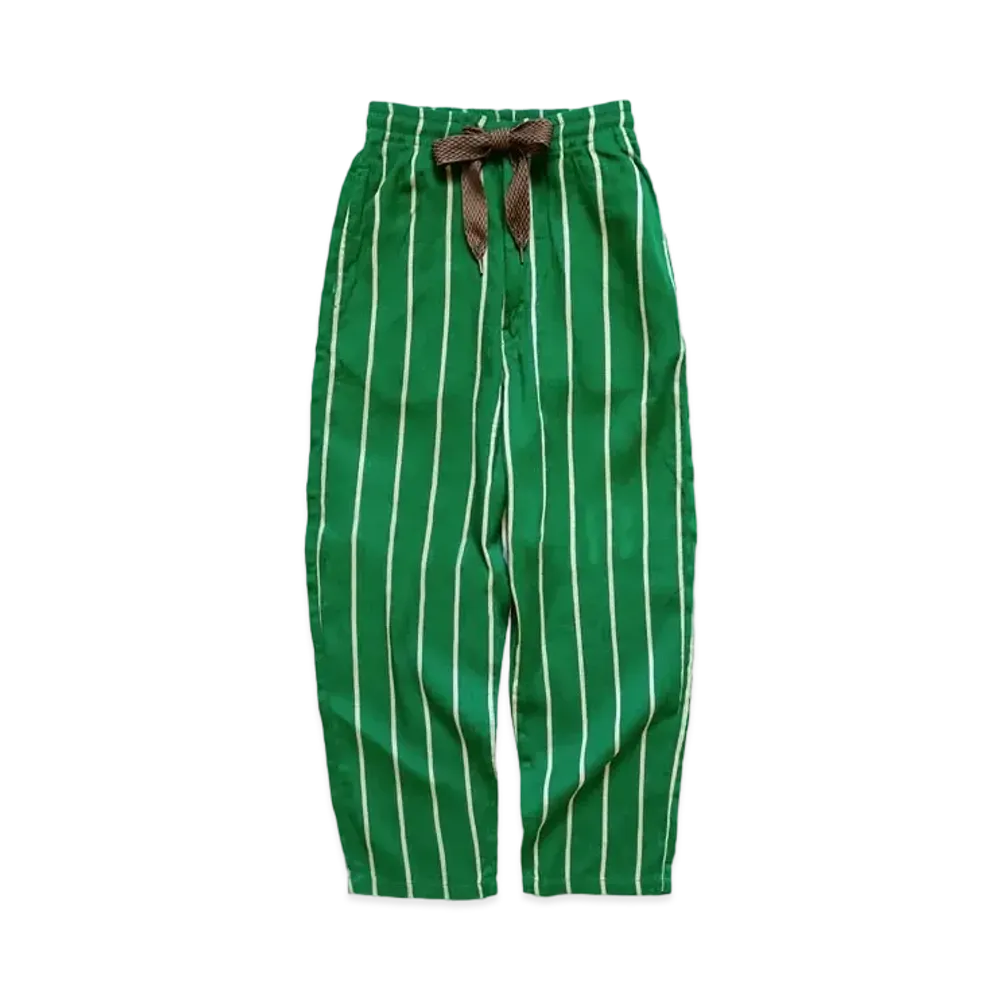 KAPITAL LINEN FILIZ STRIPED EASY PANTS "Green"