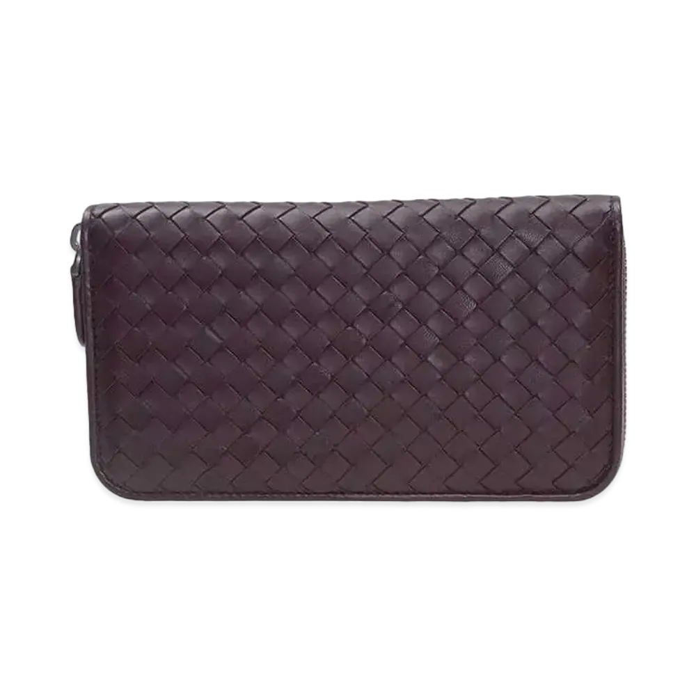 Bottega Veneta Intrecciato Lambskin Zip Around Wallet "Raisin"