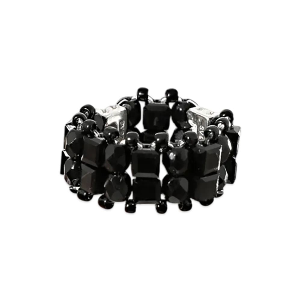 NEEDLES Crystal Beads Double Row Ring "Black"