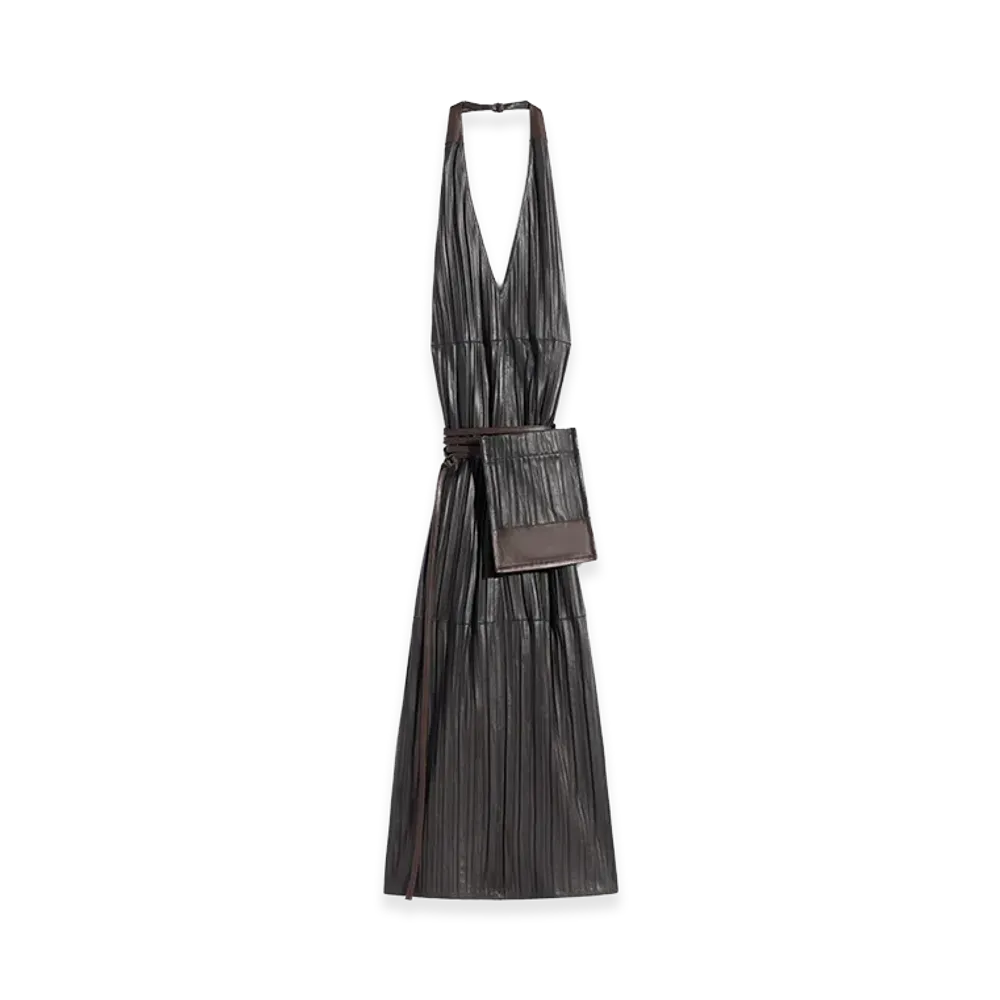 LEMAIRE Women's Crinkled Lamb Leather Apron Dress "Espresso"