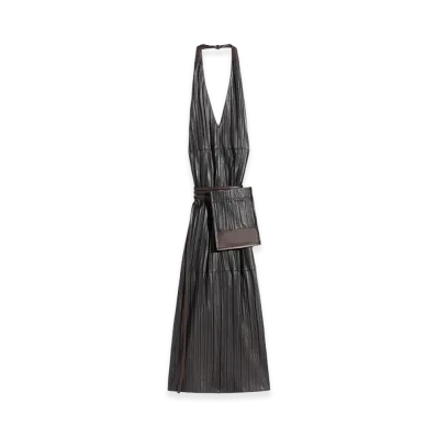 LEMAIRE Women's Crinkled Lamb Leather Apron Dress "Espresso"