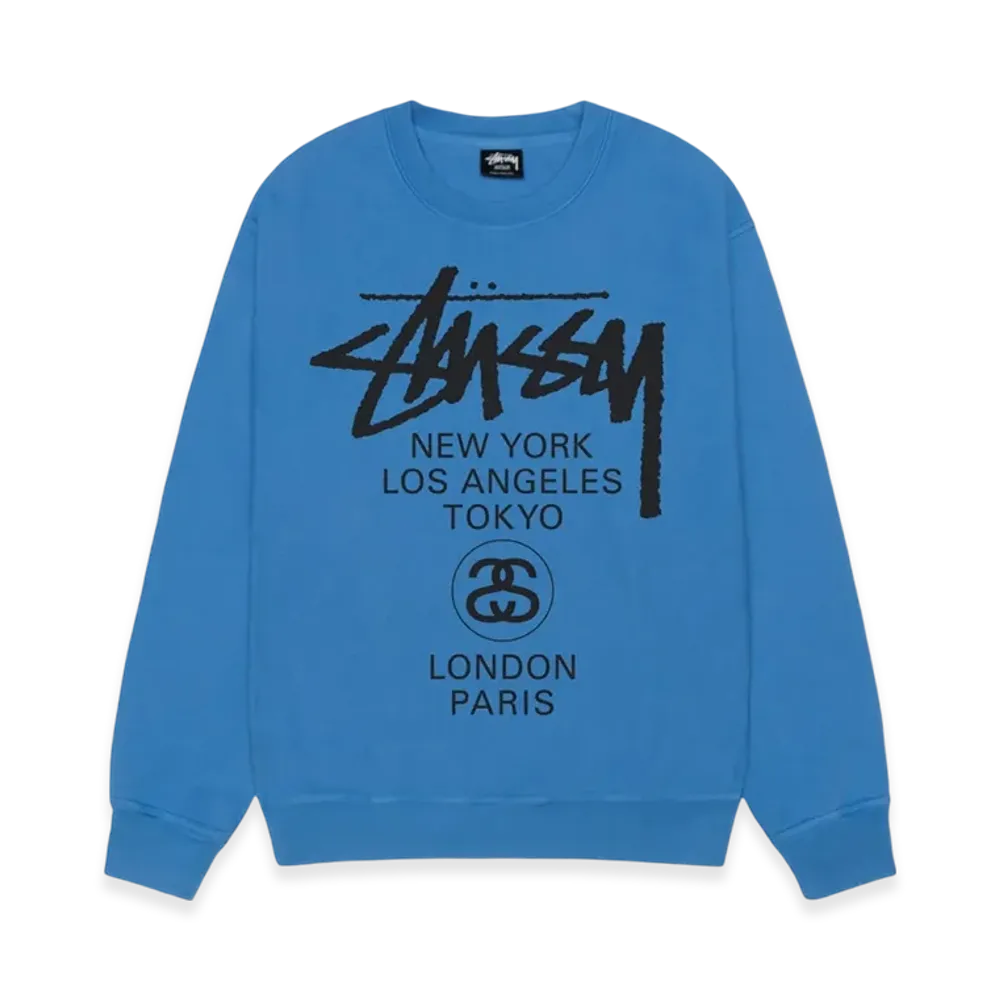 Stussy World Tour Crew Pigment Dyed "Blue"