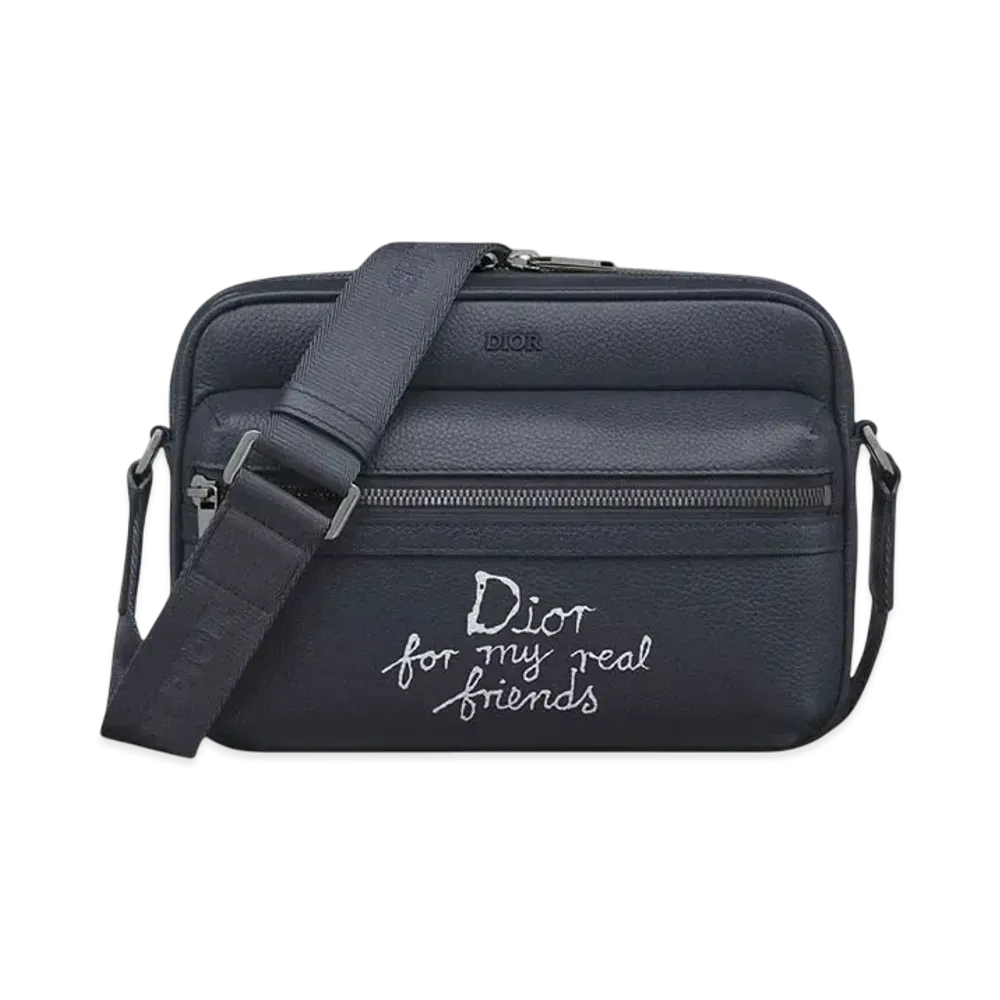 Dior and Hylton Nel Rider 2.0 Zipped Messenger Bag Grained Calfskin with Print "Navy Blue/White"