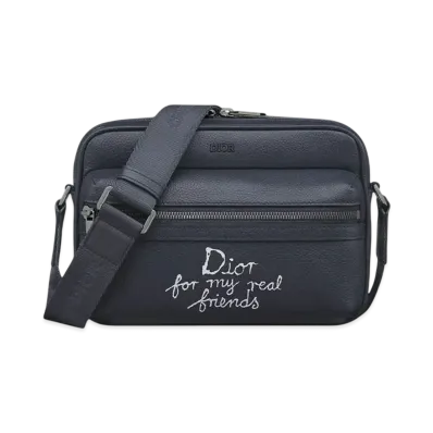 Dior and Hylton Nel Rider 2.0 Zipped Messenger Bag Grained Calfskin with Print "Navy Blue/White"