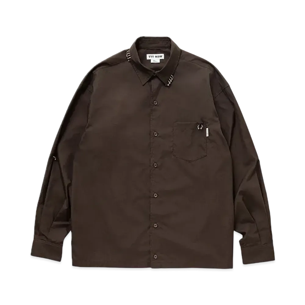 TTT MSW Regular collar shirt w/pierce "Brown"