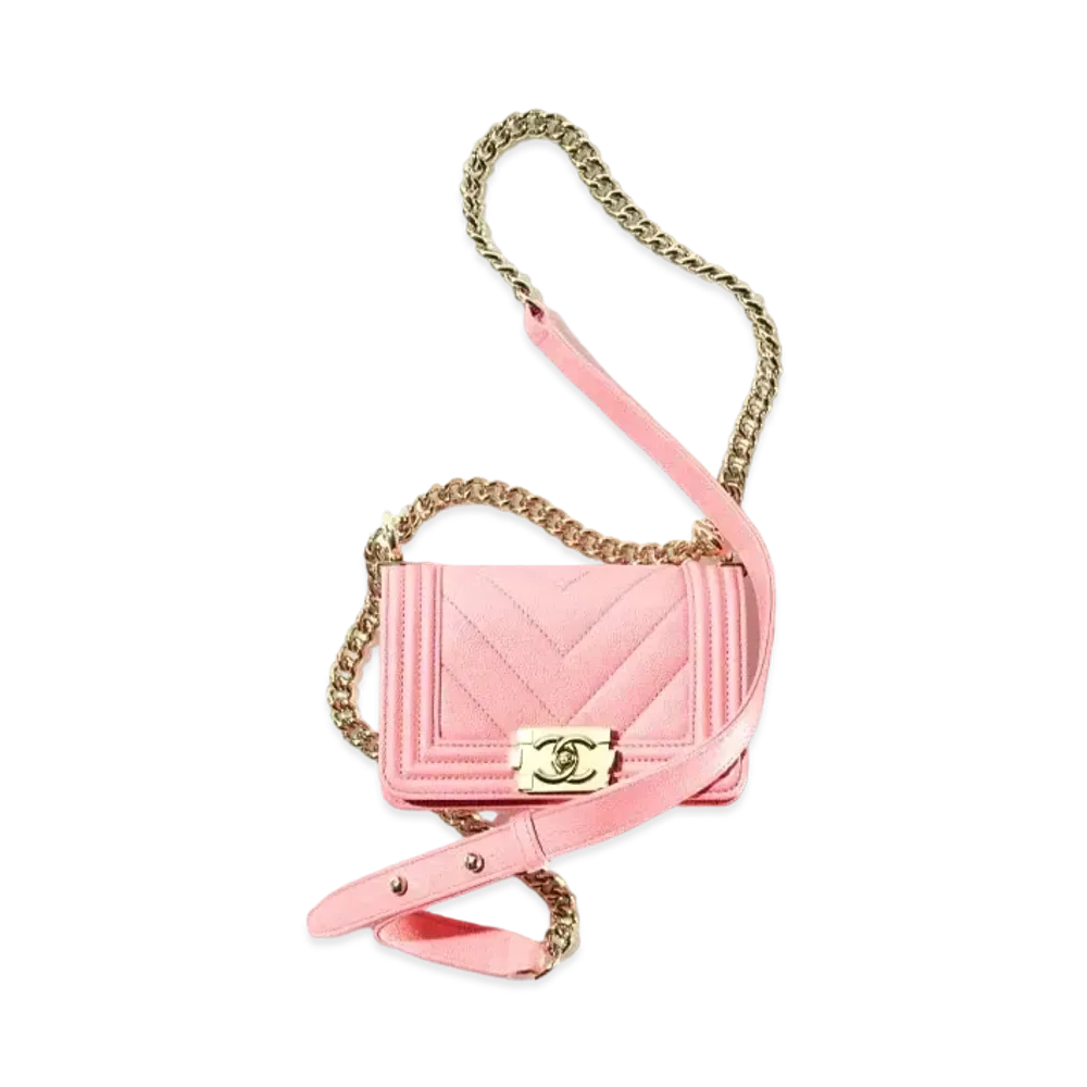 CHANEL Boy Chanel Mini Hand Bag Grained Calfskin "Coral Pink"