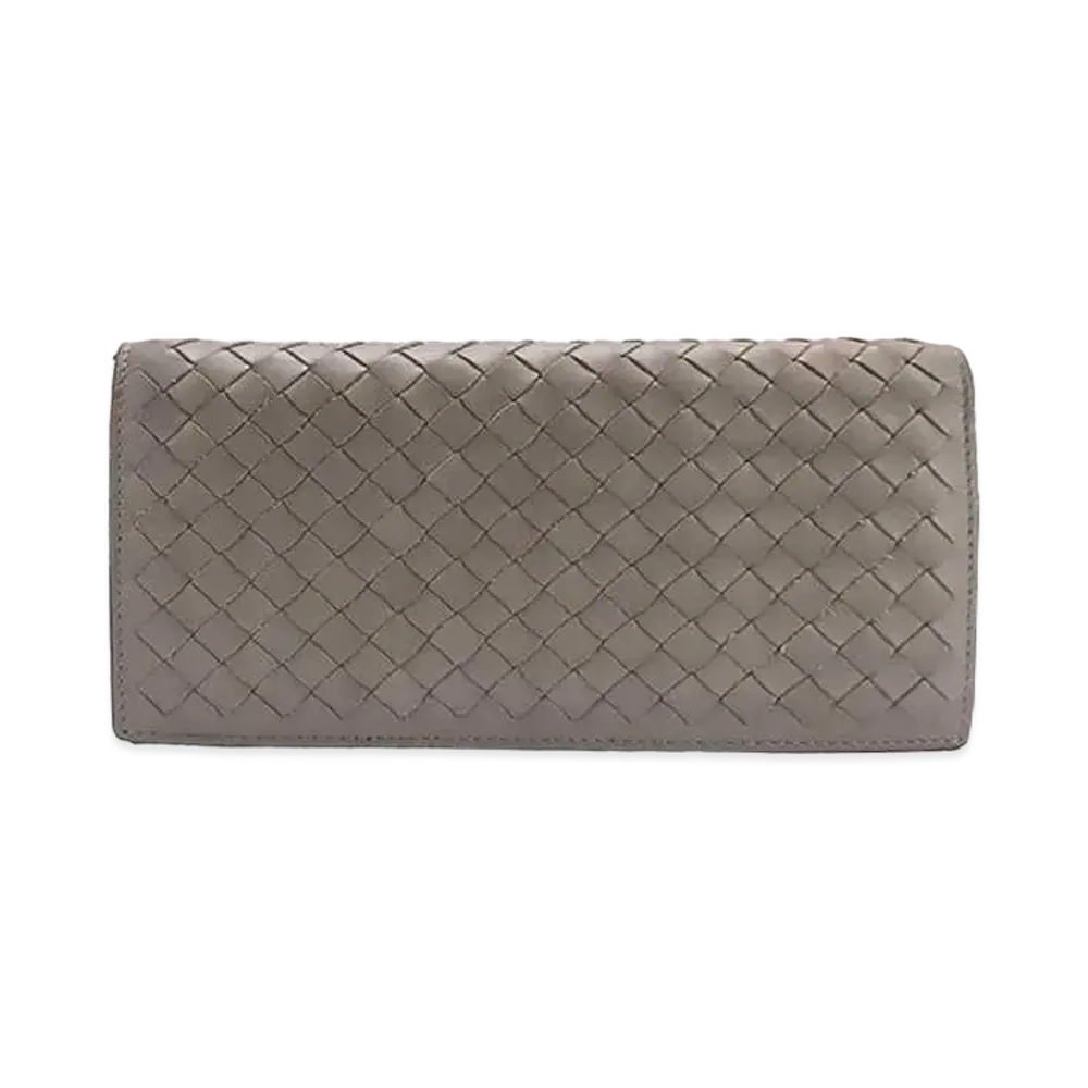 Bottega Veneta Intrecciato Continental Calfskin Bi-fold Wallet "Dark Cement"