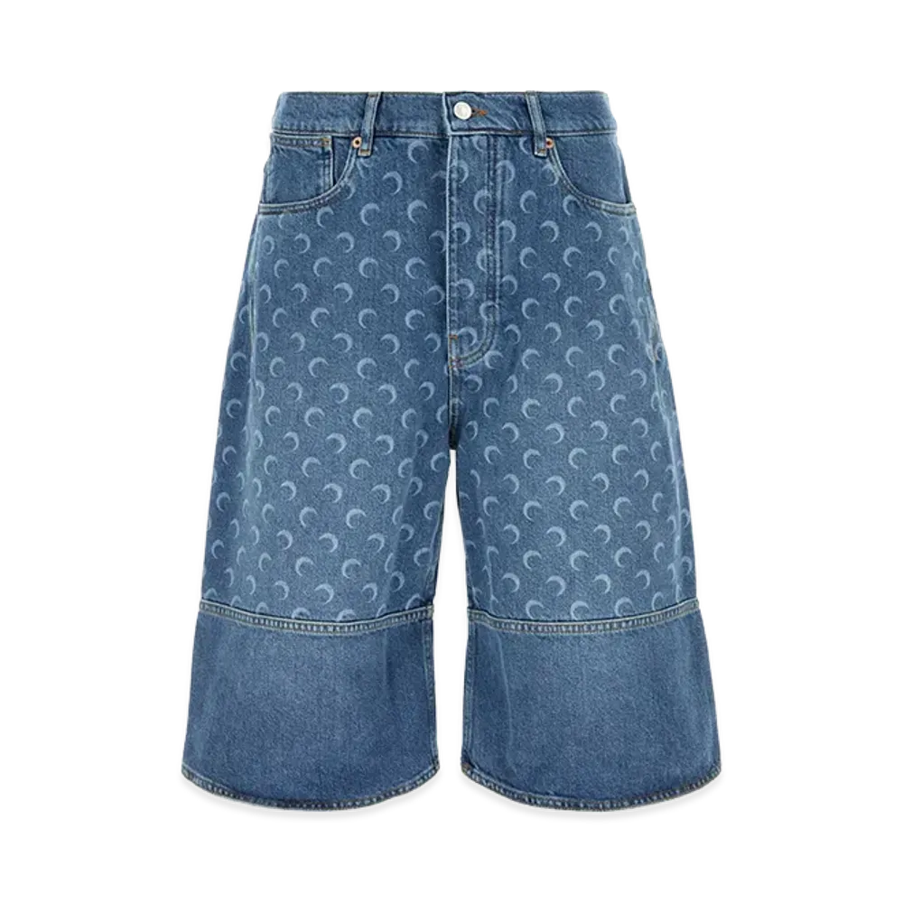 Marine Serre Printed Denim Bermuda Shorts "Blue"