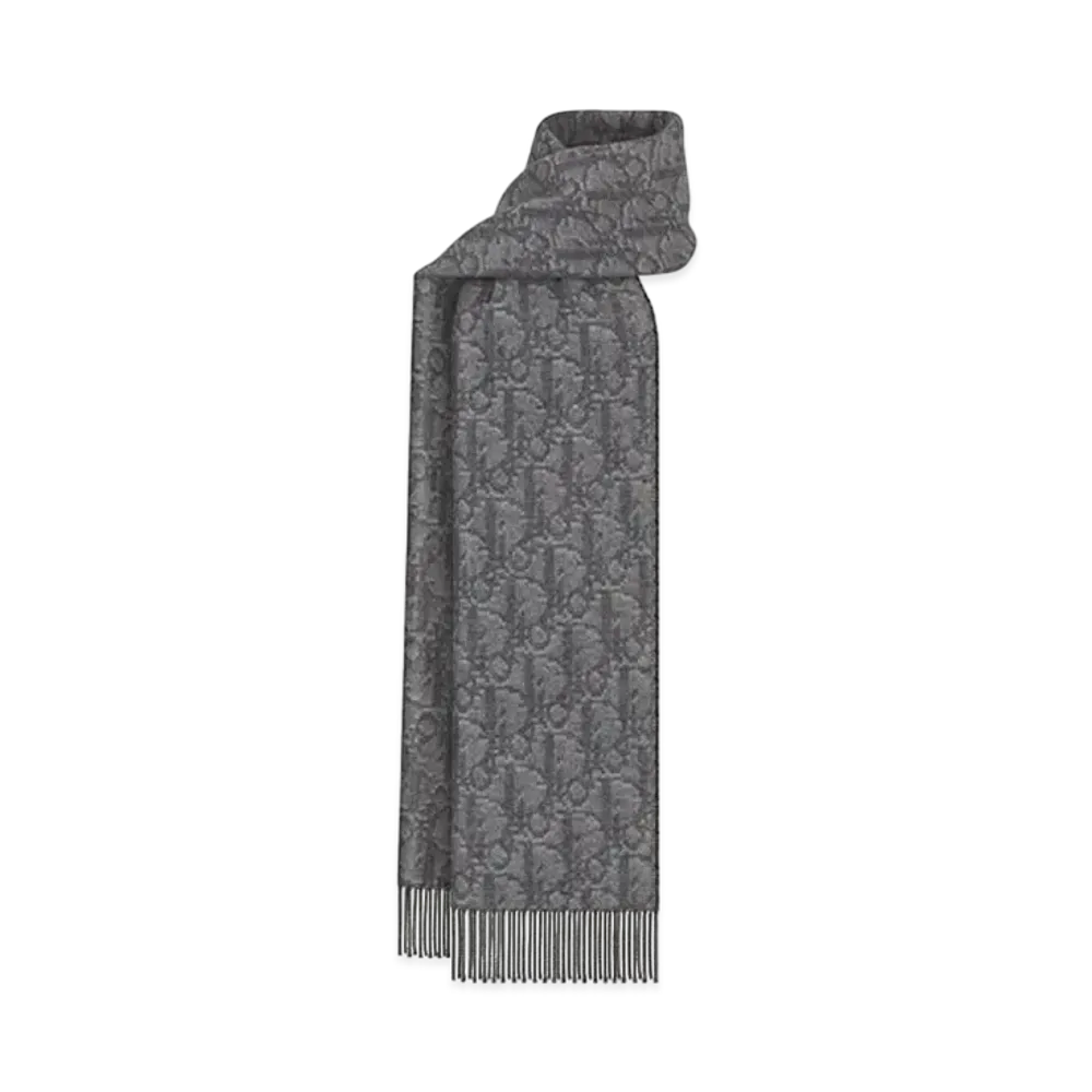 Dior Oblique Double-Sided Scarf Cashmere and Wool "Gray/Black"