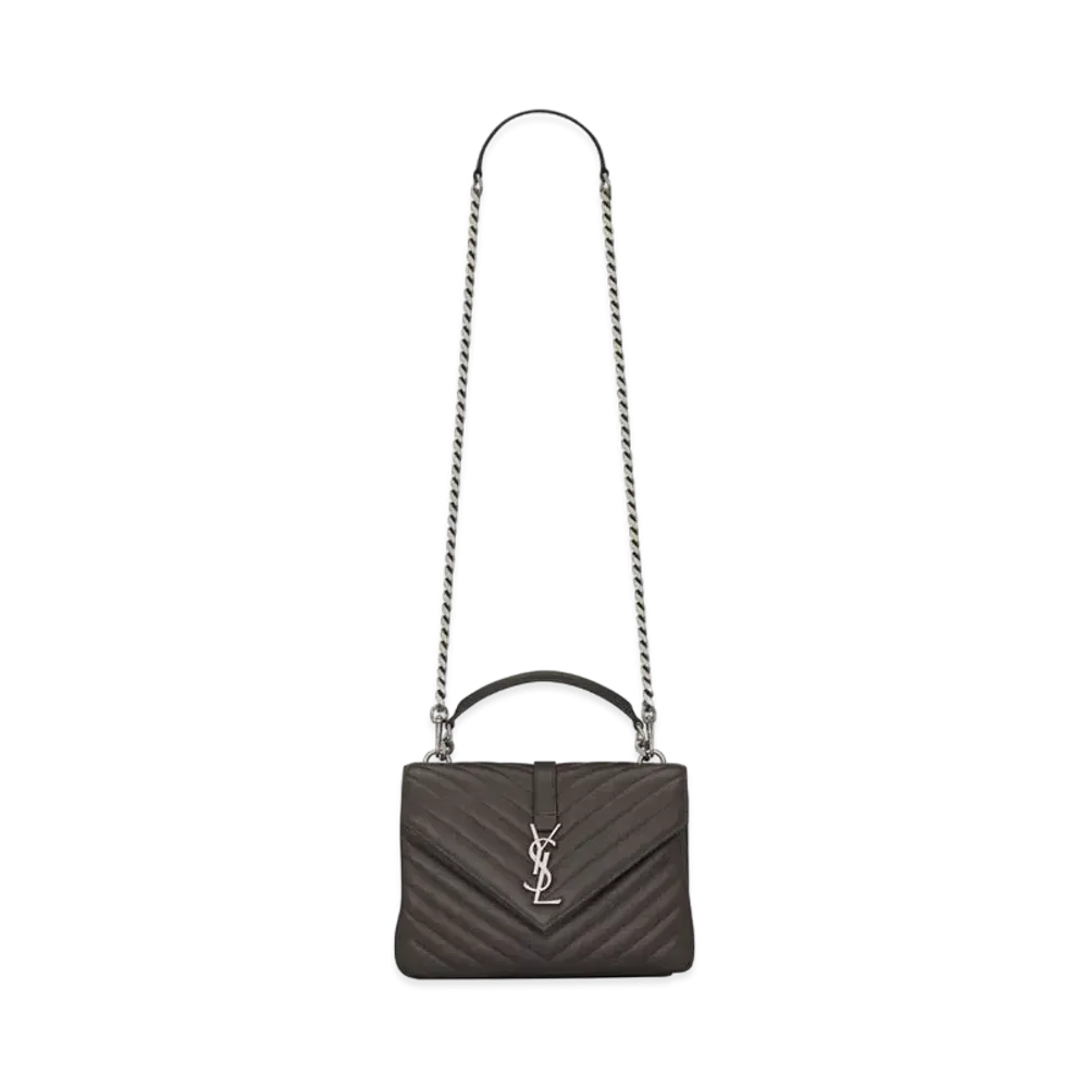 Saint Laurent College Medium In Quilted Matte Crinkled Leather "Storm"