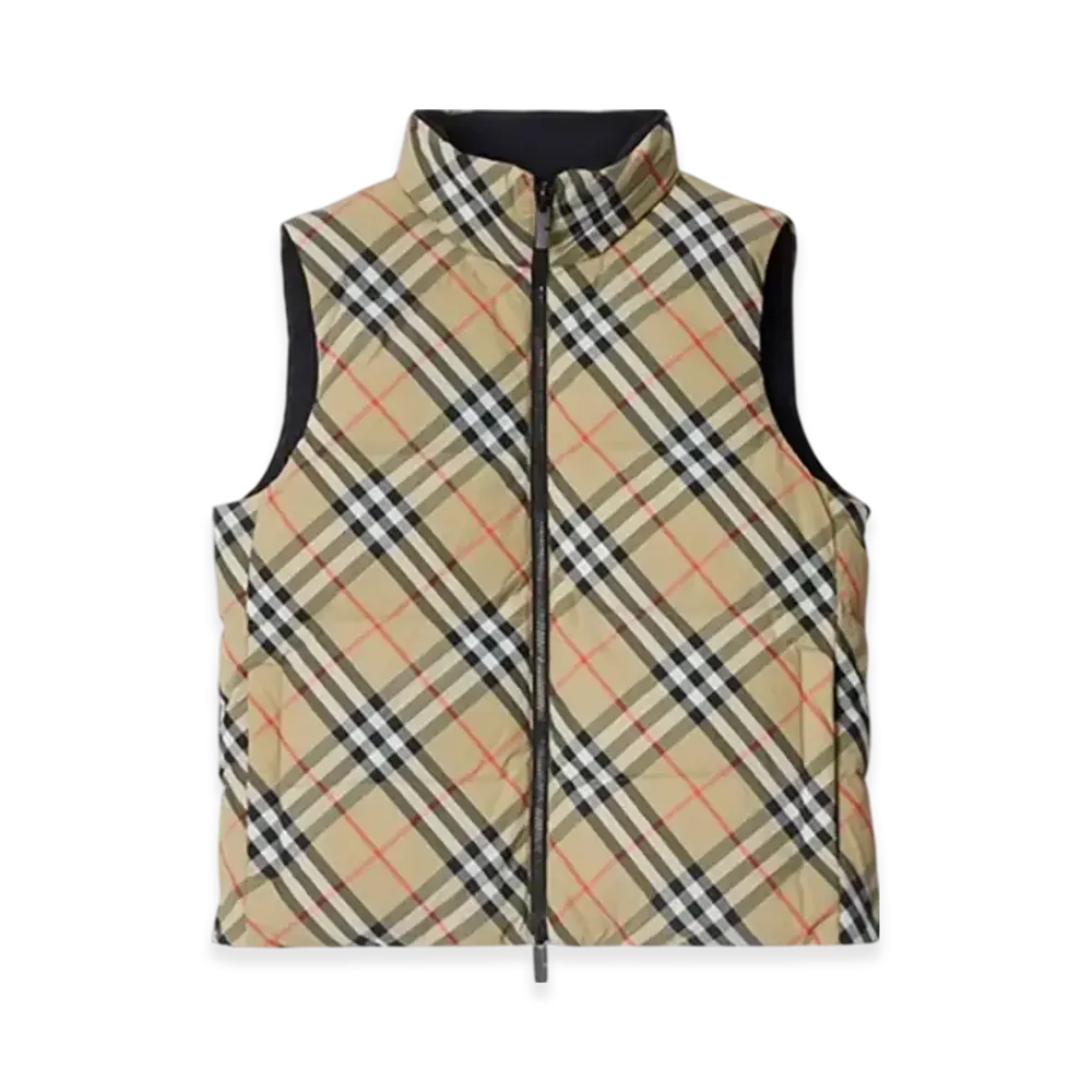 Burberry Reversible Check Nylon Puffer Gilet "Sand"