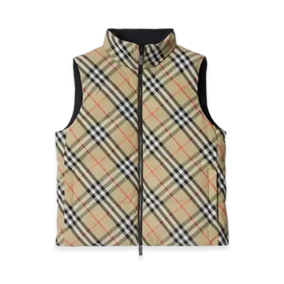 Burberry Reversible Check Nylon Puffer Gilet "Sand"