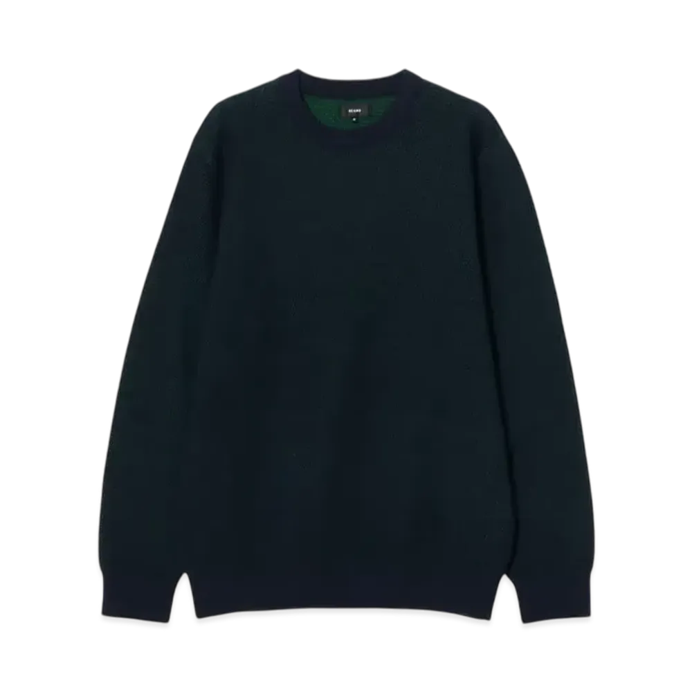 BEAMS 12 Gauge Waffle Crew Neck Knit "Navy"