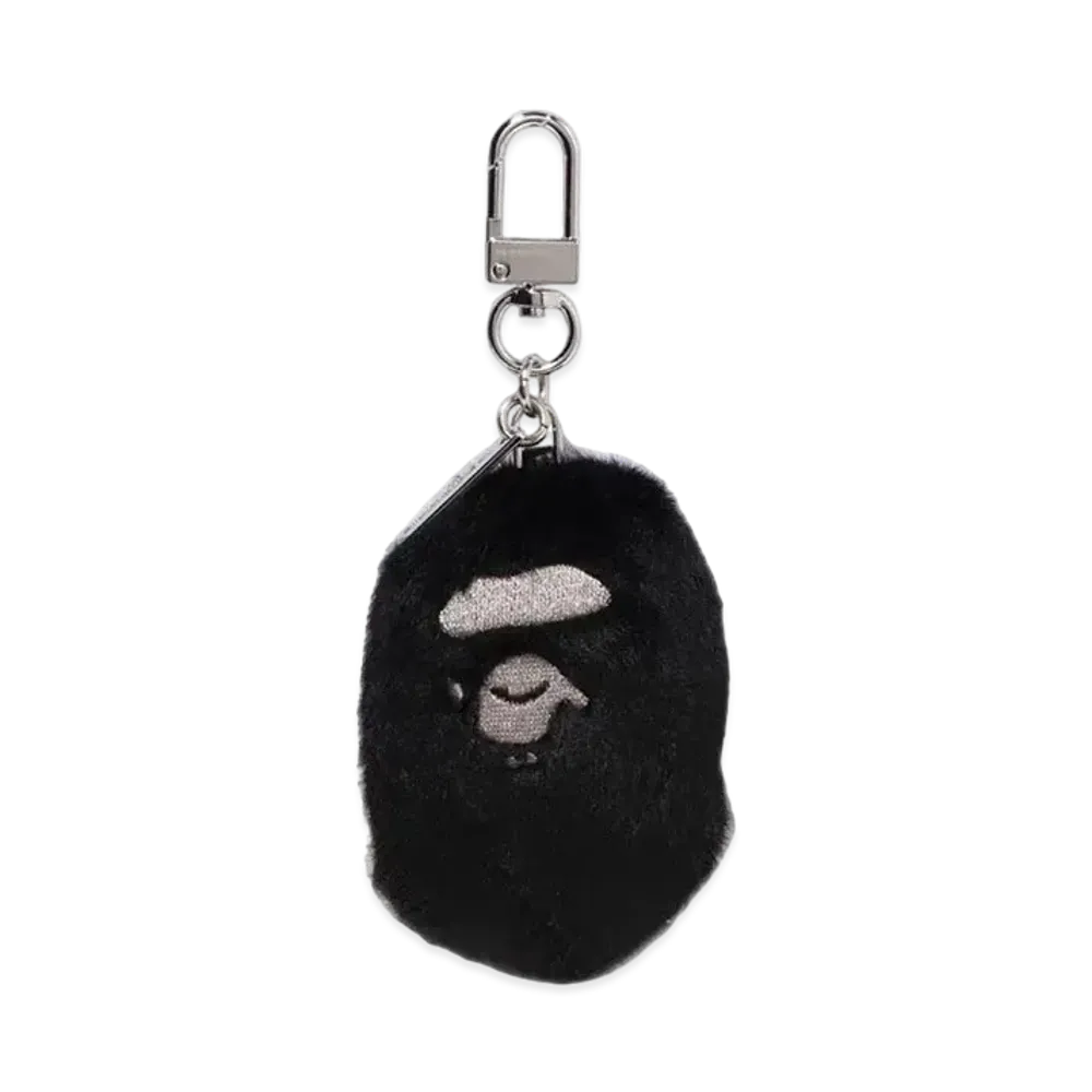 A BATHING APE Ape Head Faux Fur Keychain "Black"